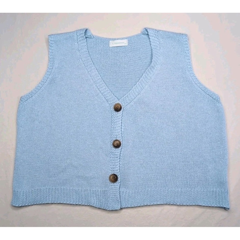 C. Valentyne Women's Knit‎ Sweater Vest 100% Cotton Baby Blue Italian 3 Button
